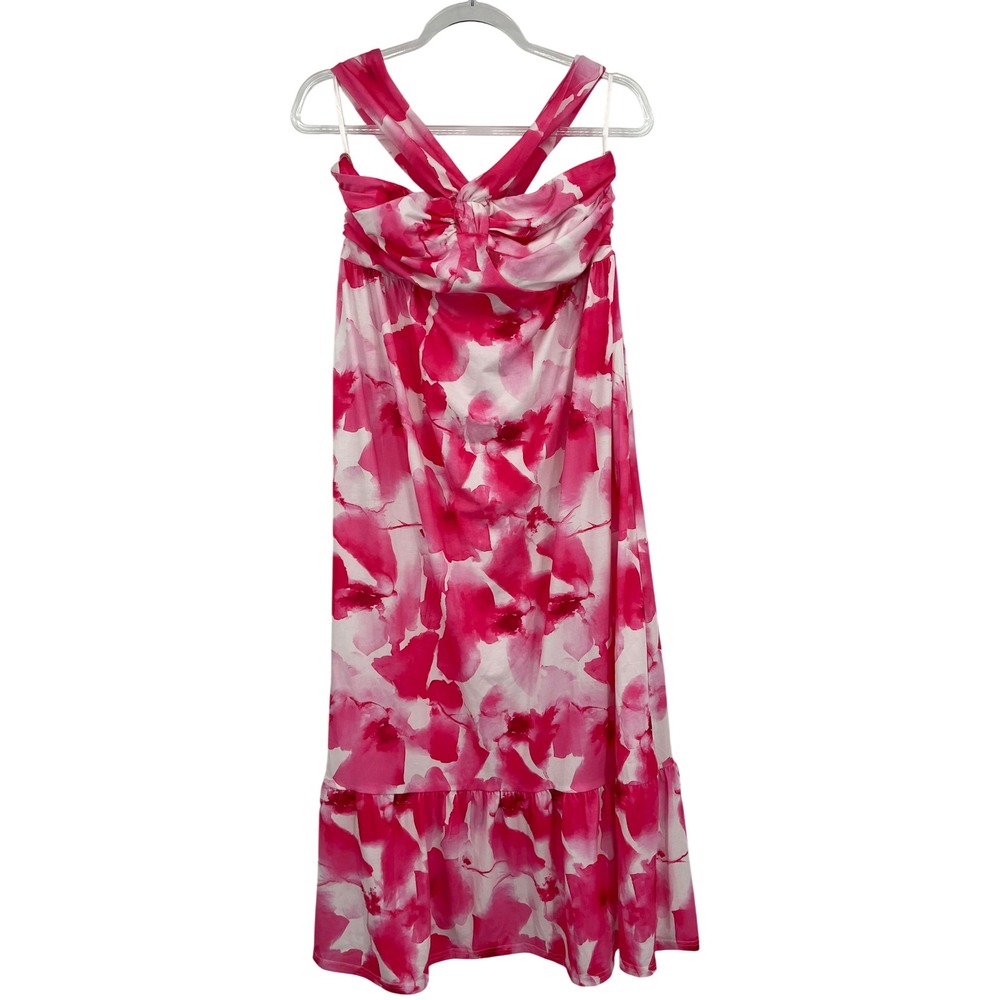 Grace Karin Women Pink White Floral Watercolor Multi-way Halter Maxi Dress Sz M
